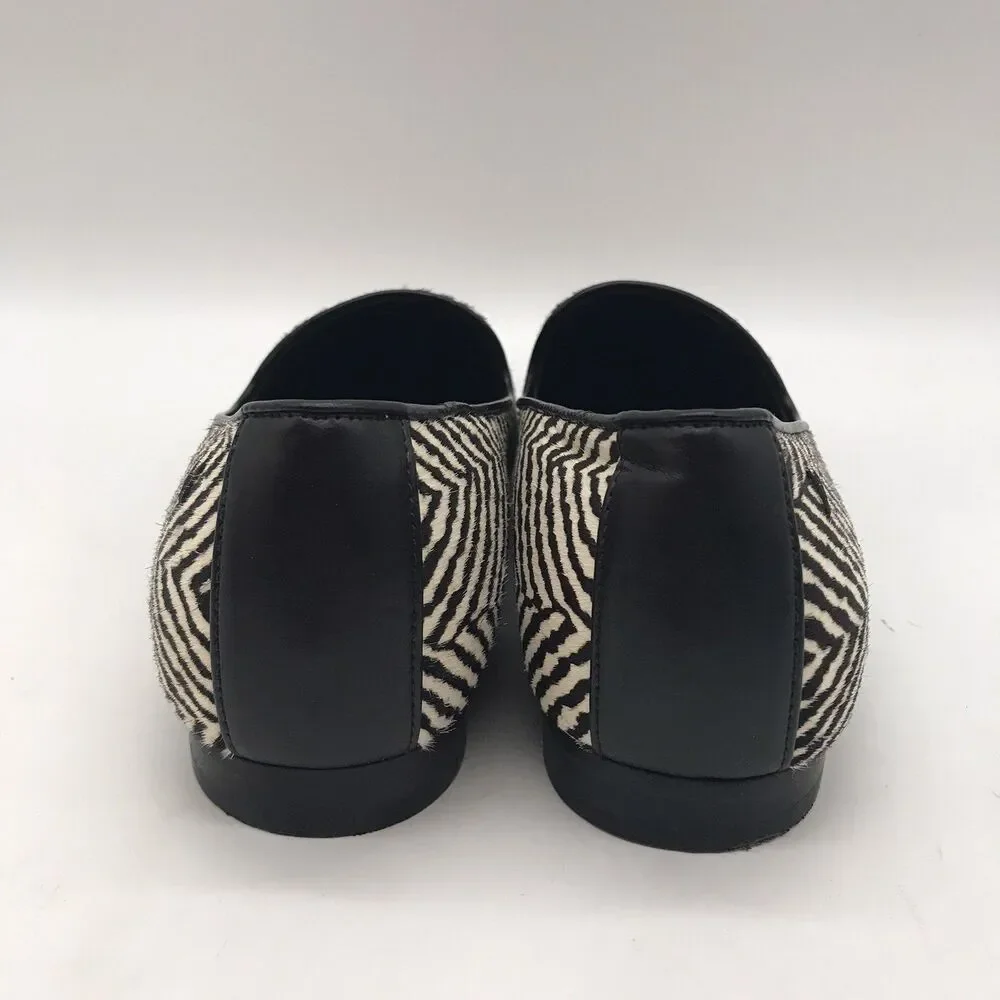 Vionic Willa Calf Hair Leather Zebra Flats Women's 6.5 Slip On Black &White Shoe